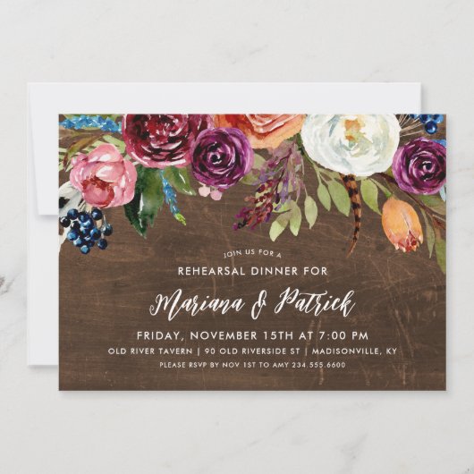 Automne Boho Blooms Répétition Dîner Invitation (Devant)