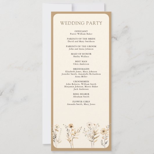 Automne Boho Boho Programme de mariage Fleur sauva (Dos)