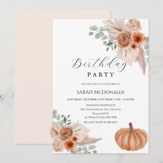 Automne Boho Femme Anniversaire Invitation (Devant / Derrière)