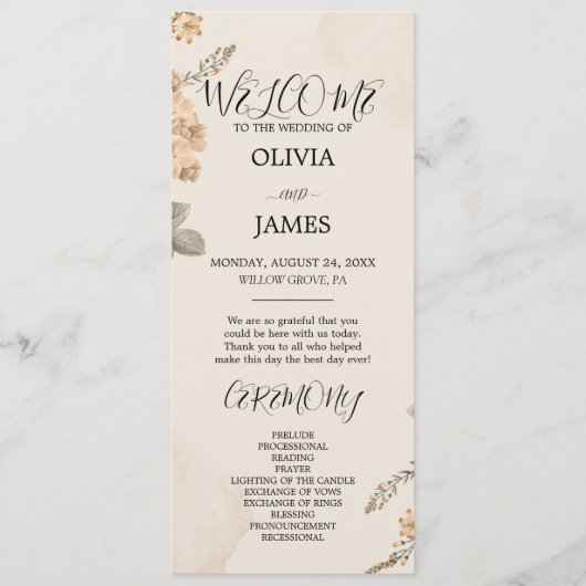 Automne Boho Floraisons | Programmes de Mariage Mo (Devant)