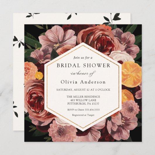 Automne Bourgogne Floral Bridal Show Invitation (Devant / Derrière)