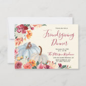 Automne Bourgogne Floral Friendsgiving Invitations (Devant)