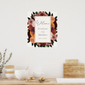 Automne Bourgogne Floral Mariage Affiche de bienve (Cuisine)