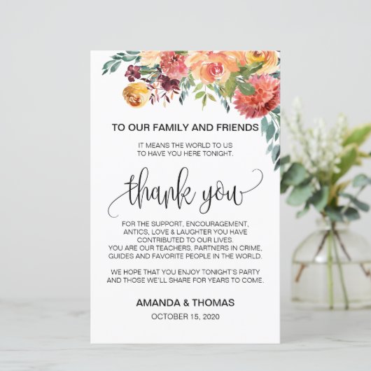 Automne Bourgogne Orange Carte de remerciements Fl (Debout devant)