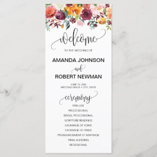 Automne Bourgogne Orange Programme de Mariage Flor