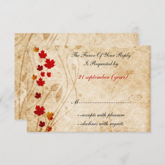 automne brun mariage cartes rsvp (Devant / Derrière)