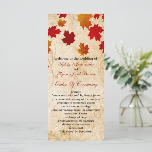 automne brun programme de mariage feuille (Debout devant)