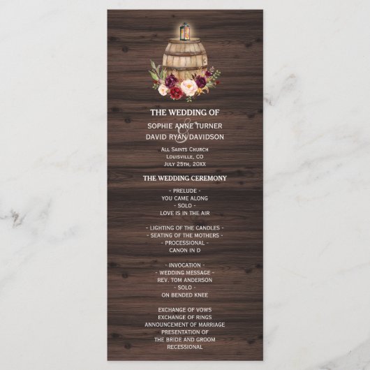 Automne Burgundy Vin Barrel Programme de mariage f (Devant)