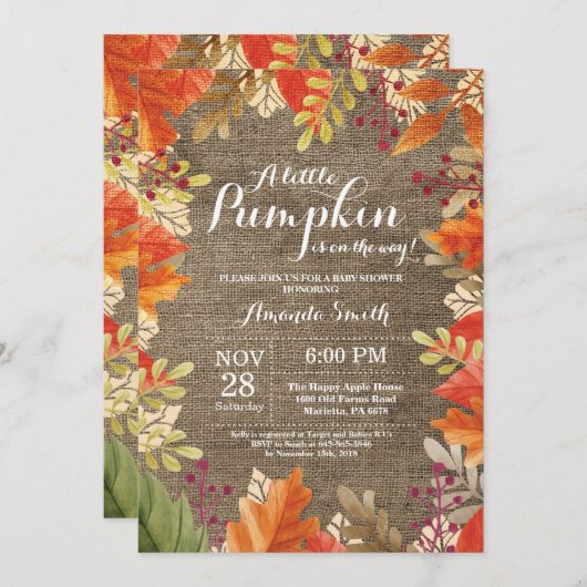 Automne Burlap Baby shower Invitation (Devant / Derrière)