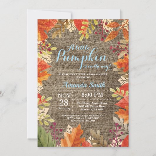 Automne Burlap Boy Baby shower Invitation (Devant)
