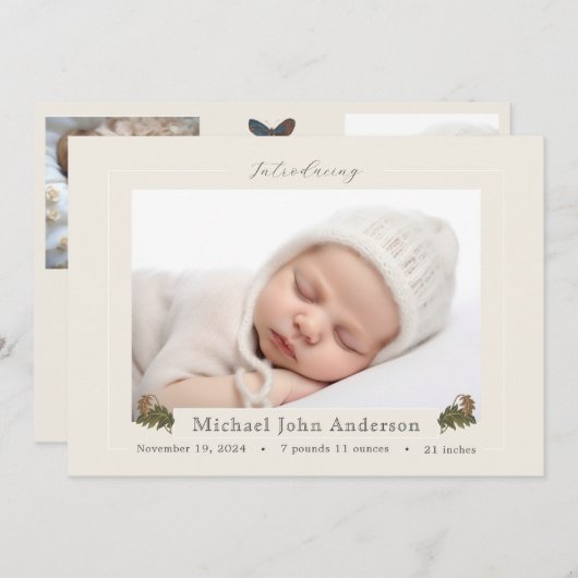 Automne Chêne Feuille Faire-part de naissance phot (Devant / Derrière)