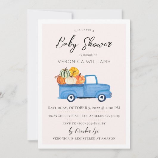 Automne Citrouille Baby shower Invitation (Devant)