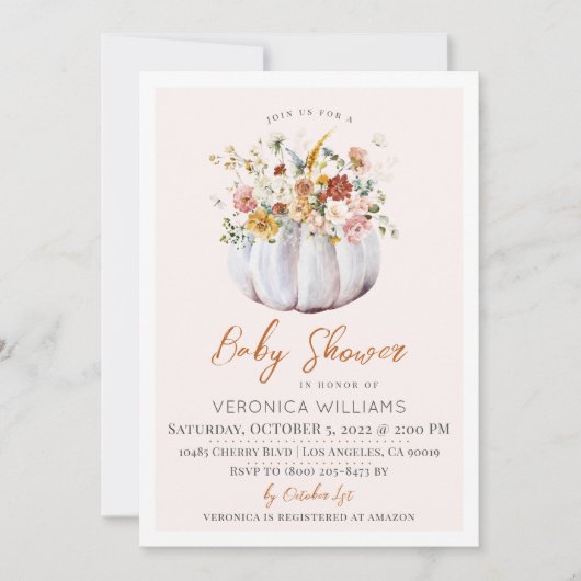 Automne Citrouille Baby shower Invitation (Devant)