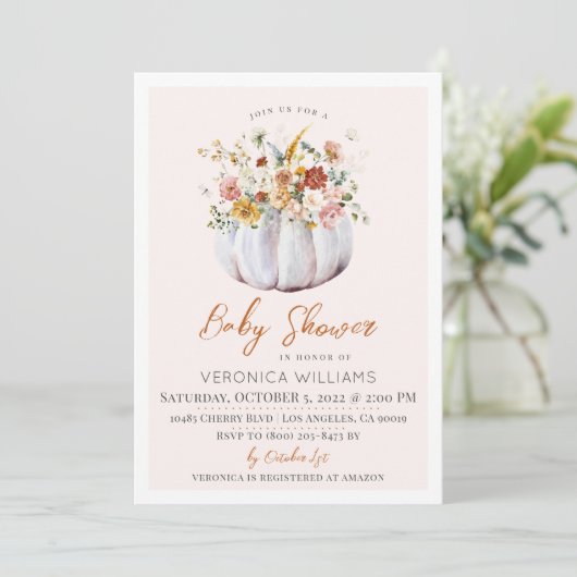 Automne Citrouille Baby shower Invitation (Debout devant)