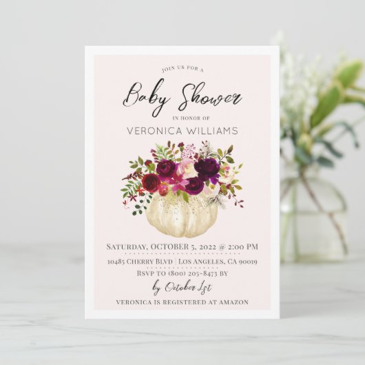 Automne Citrouille Baby shower Invitation (Debout devant)