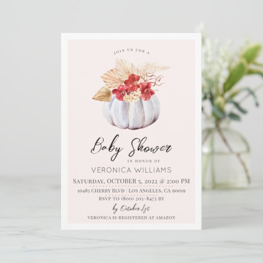 Automne Citrouille Baby shower Invitation (Debout devant)