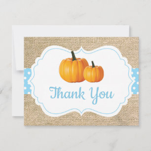 Automne Citrouille Bleu Burlap Carte de remercieme