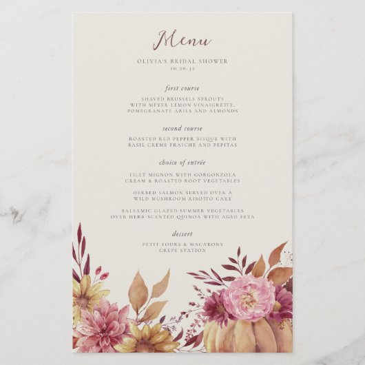 Automne Citrouille et Fleur sauvage Automne Menu d (Devant)