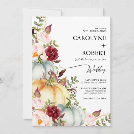 Automne Citrouille Floral Faire-part de mariage (Devant)