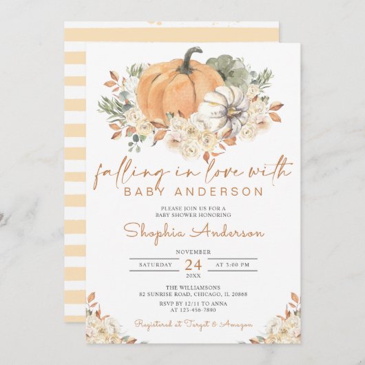 Automne Citrouille Invitation de Baby shower Autom (Devant / Derrière)