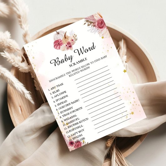 Automne citrouille Mot Scramble Baby Douche Carte 