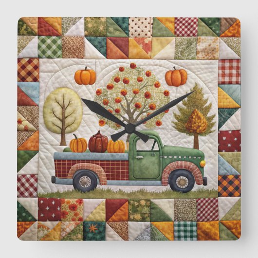 Automne Citrouille Pickup Truck Wall Horloge (Recto)