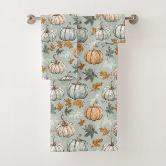 Automne Citrouille Serviette Jeu 3 Turquoise (En situation)