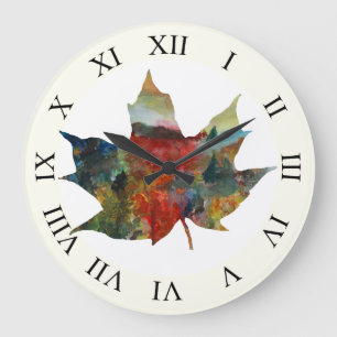 Automne Coloré, Horloge Murale en Art de Feuille