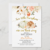 Automne Coral Florals Invitation Citrouille (Devant)