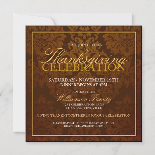 Automne Damask Thanksgiving Dîner Invitation (Devant)