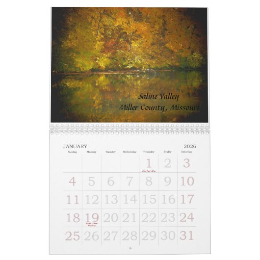 Automne de calendrier dans l'Ozarks (Jan 2026)