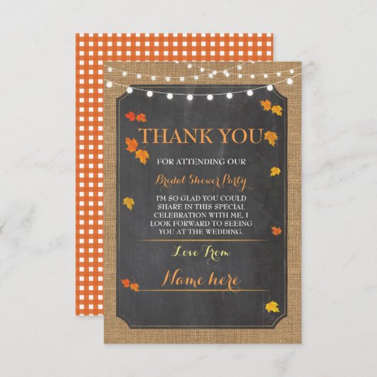 Automne de cartes de Merci en partie de Fête de la (Devant / Derrière)