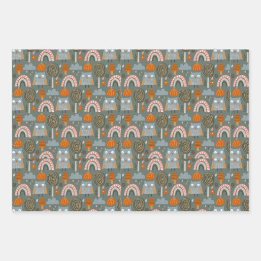 Automne Écornes Chouettes Feuilles de papier à env (Devant 2)