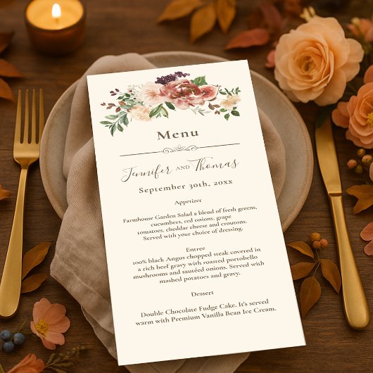 Automne Elegance Watercolor Menu | Bourgogne & Blu