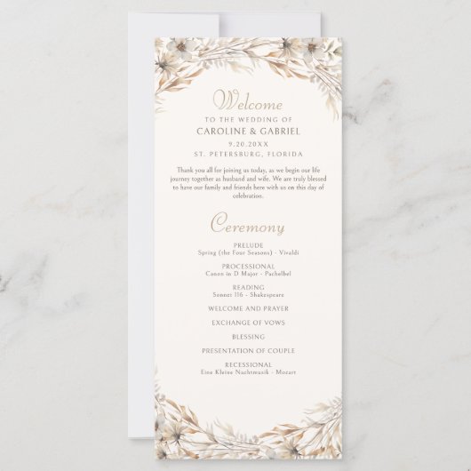 Automne Élégant programme de mariage Fleur sauvage (Devant)