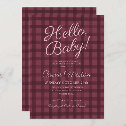 Automne En vichy Baby shower Invitation minimale (Devant / Derrière)