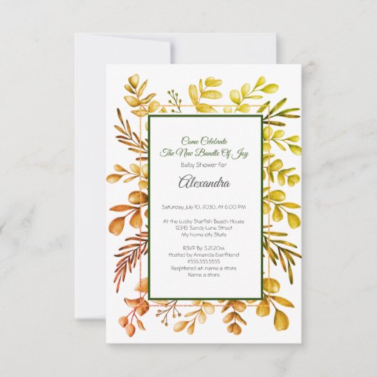 Automne Eucalyptus Verdure invitation Baby shower (Devant)