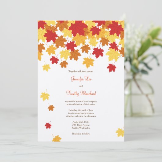 Automne Faire-part de mariage feuille d'érable (Debout devant)