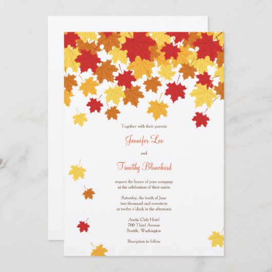 Automne Faire-part de mariage feuille d'érable (Devant / Derrière)