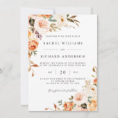 Automne Faire-part de mariage Florale Pêche Orange (Devant)