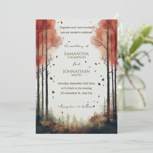 Automne Faire-part de mariage rustique (Debout devant)