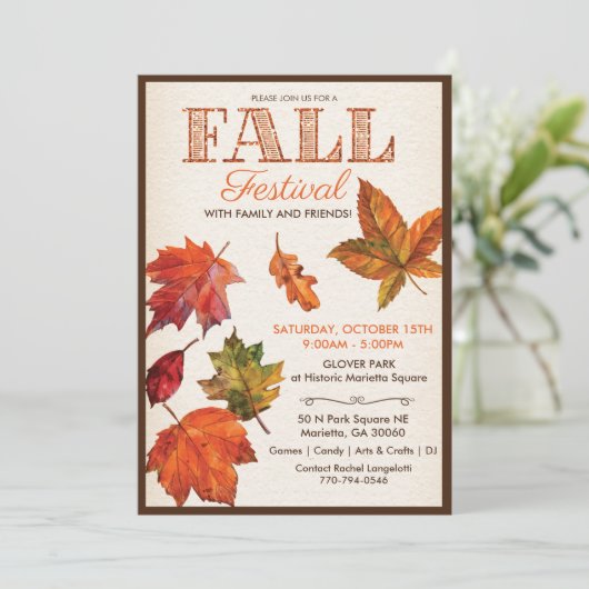 Automne Fête des récoltes Invitation Feuille (Debout devant)