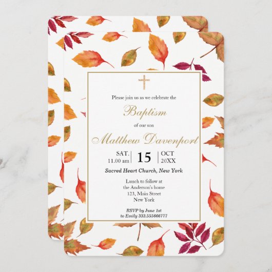 Automne Feuillage d'automne Invitation baptisme (Devant / Derrière)