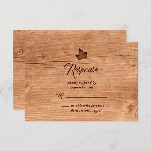 Automne Feuille d'érable RSVP sur chêne (Devant / Derrière)
