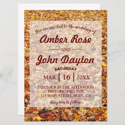 Automne Feuille Jaune Rustique Invitations de mari (Devant / Derrière)