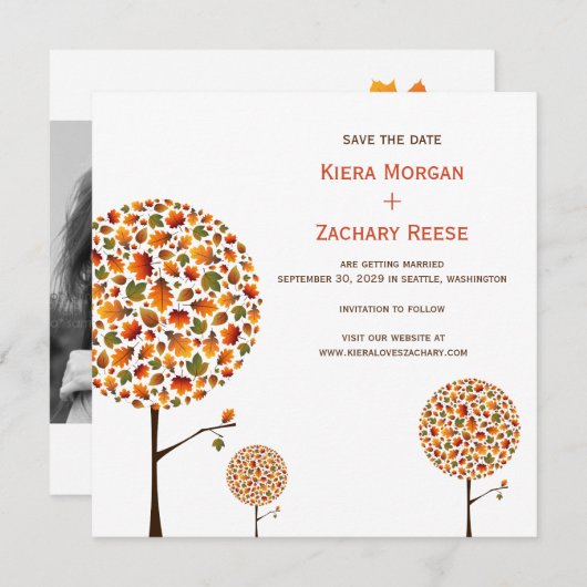 Automne Feuilles Arbres Mariage Save The Date (Devant / Derrière)