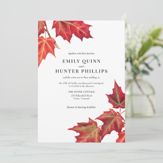 Automne Feuilles Automne Faire-part de mariage d'i (Debout devant)