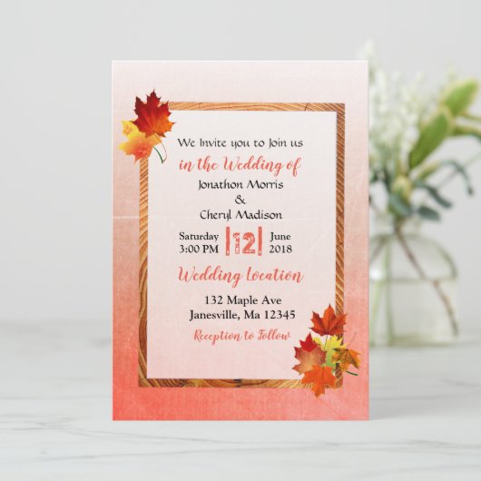 Automne Feuilles Automne Mariage Invitations (Debout devant)