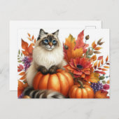 Automne Feuilles Citrouilles et Ragdoll Cat carte  (Devant / Derrière)