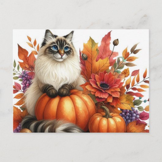 Automne Feuilles Citrouilles et Ragdoll Cat carte  (Devant)